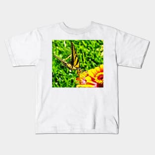 Yellow Butterfly on a flower Kids T-Shirt